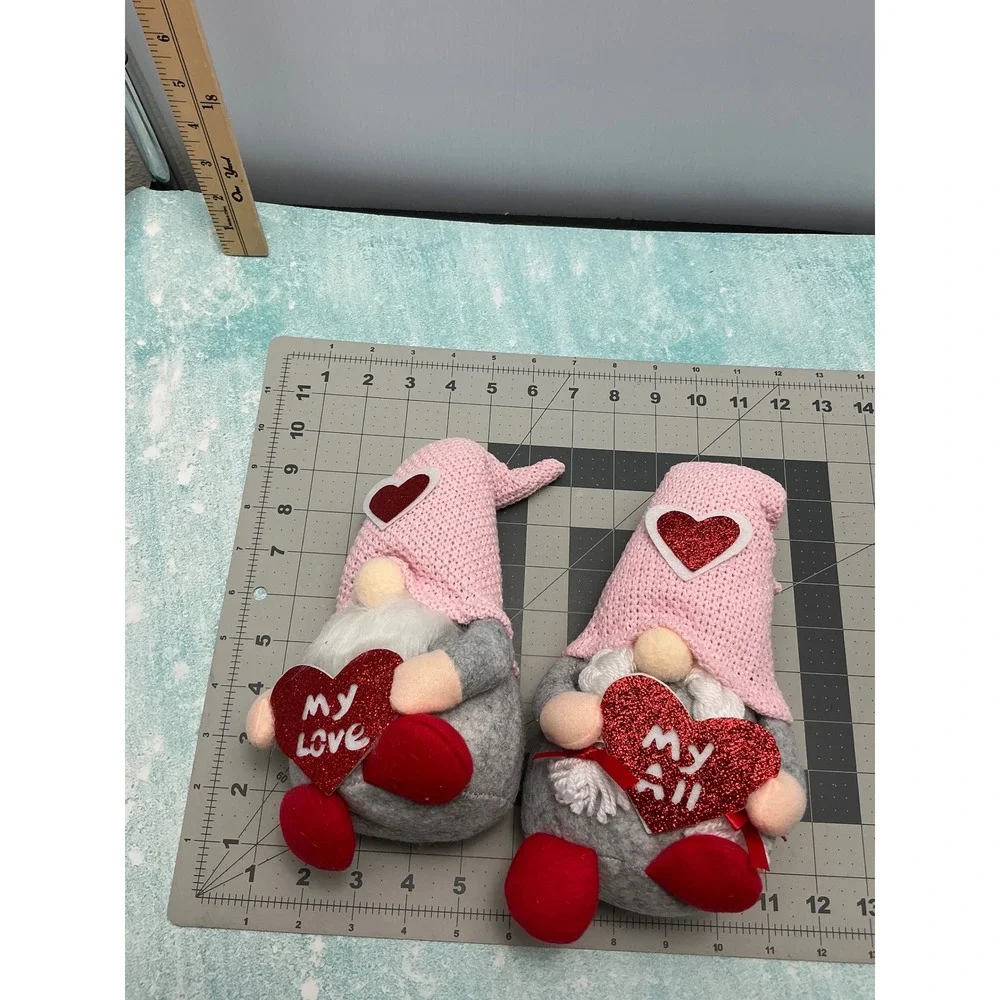 Valentine's Day Gnome Plush Set 2pc‎ Pink Heart My Love My All Holiday Decor 10
